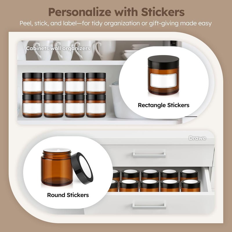 Tecohouse 4 oz Glass Jars with Lids, 4 Pack Amber Glass Jars with Black Lids Leakproof Round Airtight Empty Cosmetic Travel Containers with Inner Liners For Lotions Powders and Candle Making - Image 5